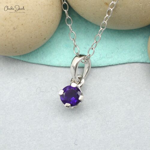 Solitaire Round African Amethyst Pendant 14k White Gold Mothers Day Gift Pendant - Picture 1 of 11
