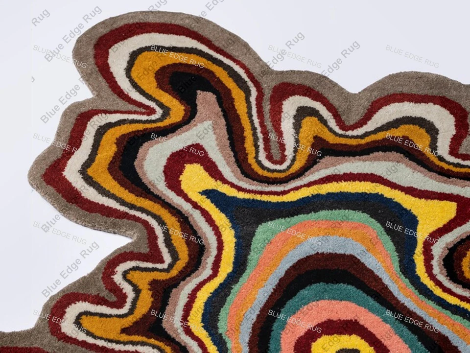 Оптический круглый шерстяной ковер 100% шерстяной небольшой ковер для прихожей кухни гостиной ковер - Изображение 4 из 4