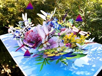 3D Pop Up Greeting Card Dragonfly Flower Floral Birthday Mom Mother’s Day Summer