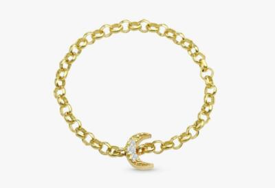 14k Gold Chain Mini Moon Ring/ Francesca / 14K Gold Ring / Trendy Solid Gold
