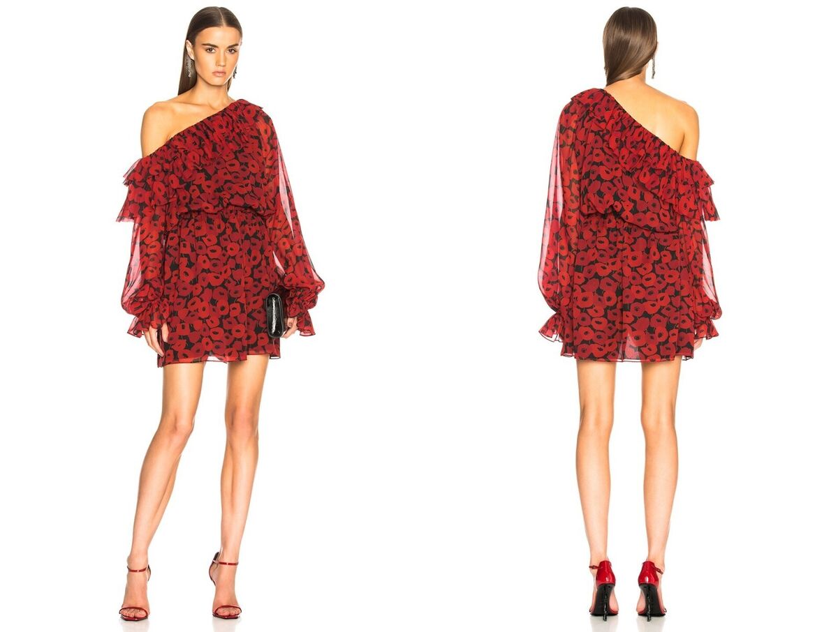 🆕️SAINT LAURENT POPPY Print Georgette Silk ONE-SHOULDER 🆕️SAINT LAURENT POPPY Print Georgette Silk ONE-SHOULDER