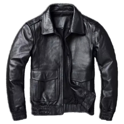 Black Bomber Leather Jacket for Men Flight Jacket Size S M L XL XXL Custom Made