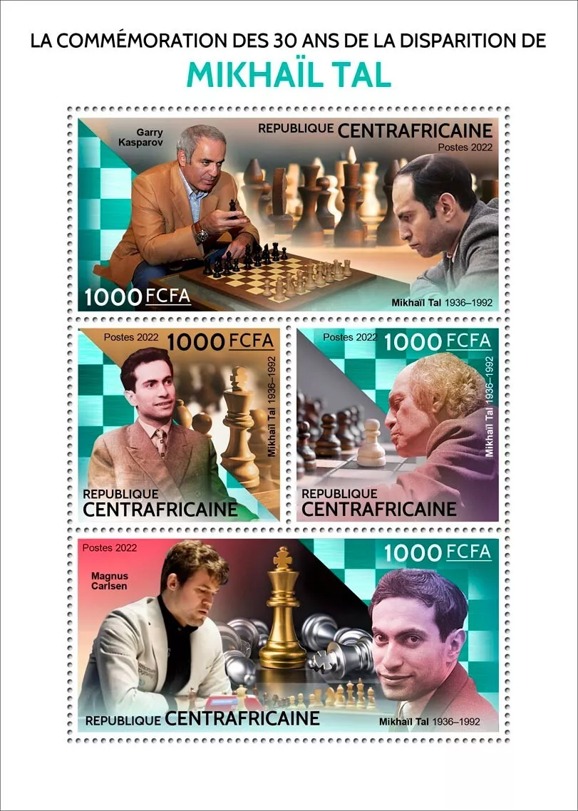 Chess Mikhail Tal Kasparov Carlsen MNH Stamps 2022 Central African