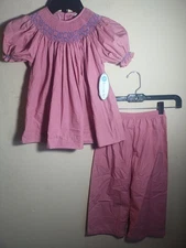 New Lullaby Set Girls 6 Top & Bottom Red Smocked READ