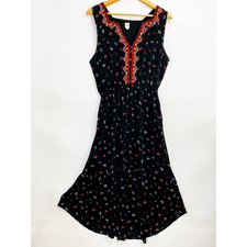 Gap Women's Dress Medium Black Midi Boho Floral Midnight Flowy Prairie