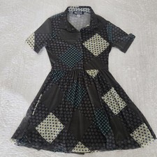 Urban Outfitters XS Fit & Flare Geometric Collared Dress Black Blue Beige