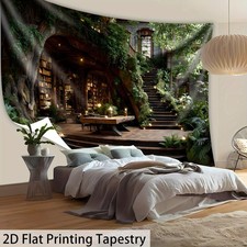1pc Extra Large Vintage Bookshelf Tapestery - High-Quality Polyester Tapestry wi
