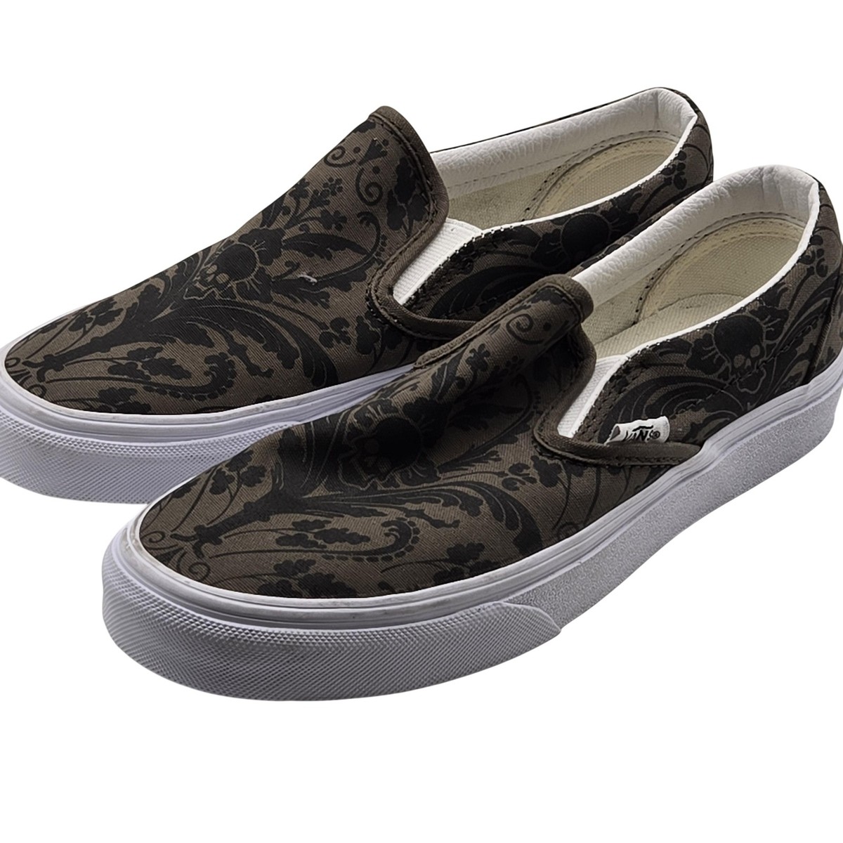 Vans Classic Slip-On Shoes Mens Size 5 Brown Skull Floral 