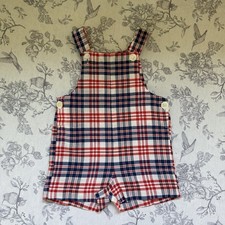 Vtg 70s Health-tex Red White Blue Plaid Romper Overalls Shortall Toddler 3T USA