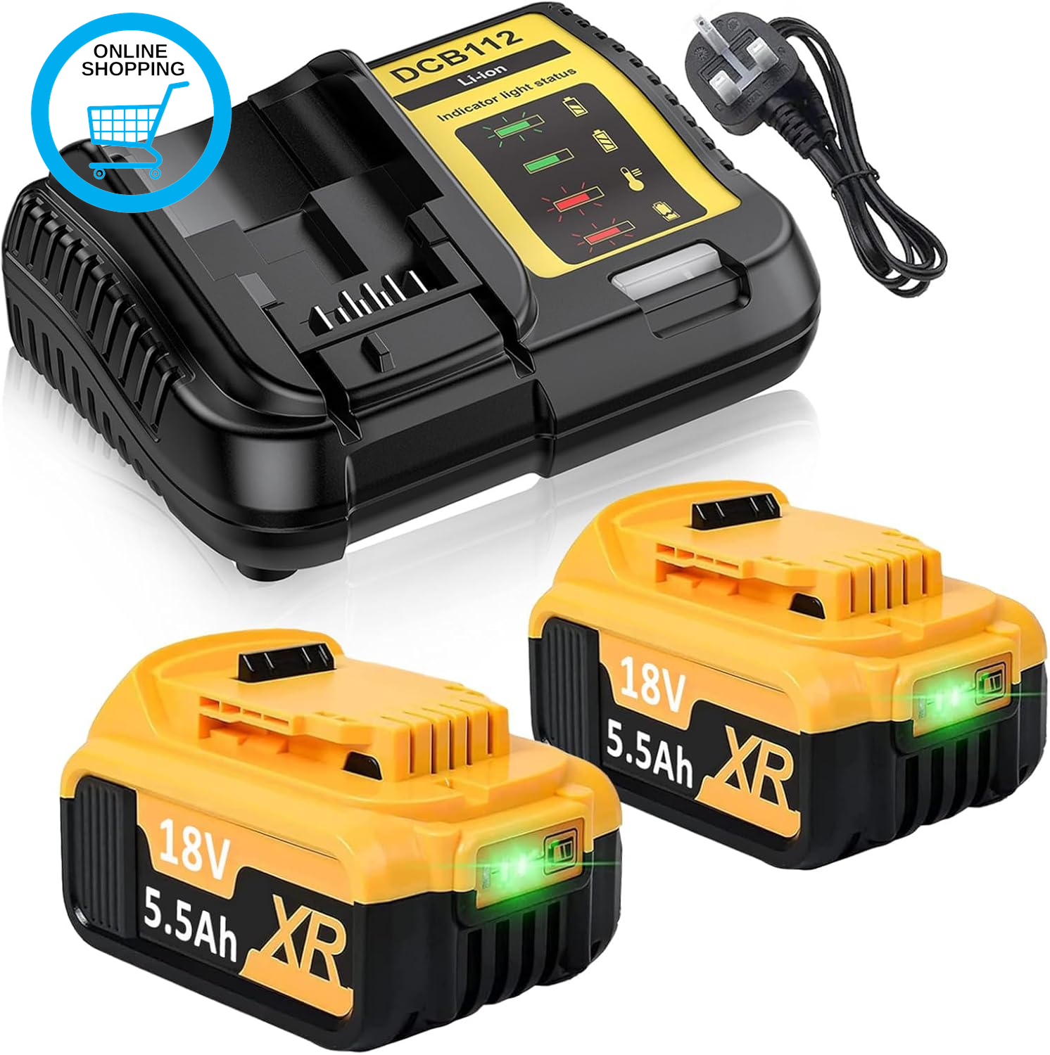 2X 18V 5.5Ah DCB182 Li-Ion Replacement Battery for Dewalt 18V Battery Charger Se