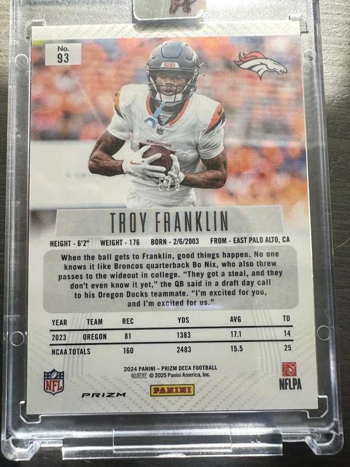 2024 Panini Prizm Deca Troy Franklin #93 Black Gold Shimmer Prizm /8 (RC) - Image 2 of 2