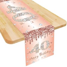 Birthday Table Runner for Women Her Rose Gold Happy Birthday Table Runner 40th