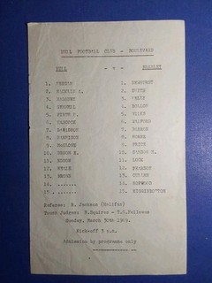 Team Sheet / Programme Hull FC v Bramley 30th March 1969