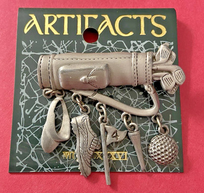 Vintage JJ Artifacts Jonette Golfer Golf Bag Brooch Pin MCMLXXXVI New