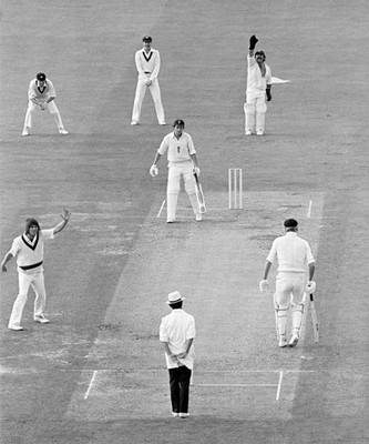 England batsman Bob Woolmer is out LBW for 15 runs to Jeff Thomson- Old Photo