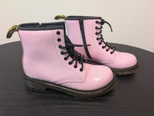 Dr. Martens Boots Kids Size 3 Pink Patent Leather Ankle Combat Lace Zip 26601