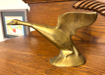 Vintage Brass Goose Taking Off in Flight Original Patina Mid-century Modern