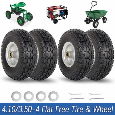 2/4 Pack 4.10/3.50-4 Flat Free Tires & Wheel for Garden Wagon Hand Truck Trolley