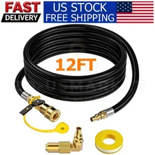 12FT RV Propane Quick Connect Hose 1/4" Female Disconnect & Shutoff Valve Elbow