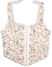 Altar'd State Light Pink Floral Pattern Ruffle Trim Corset Top Size S