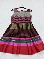 Angie Mini Dress Women Pink Stripe Fit Flare Vacay Preppy Resort Size Large