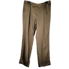 Emporio Armani Women  s Silk Blend Pleated Wide Leg Pants 46 US 12 Brown Italy