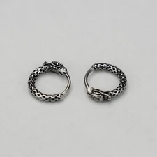 2Pcs Stainless Steel Punk Biker Hoop Huggie Dragon Scales Stud Earrings Piercing