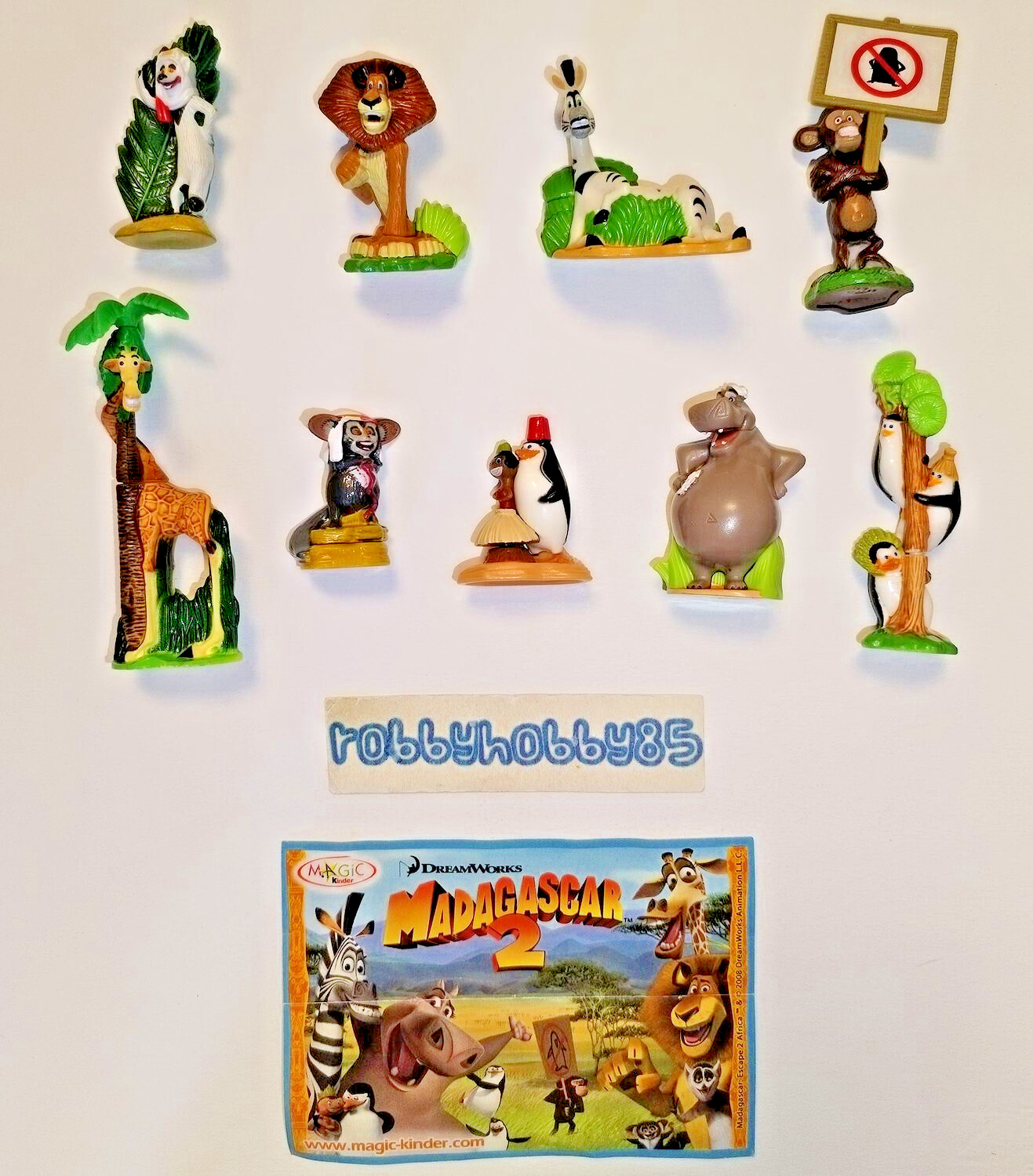 SERIE COMPLETA MADAGASCAR 2 (NV147 - NV155) + 9 BPZ KINDER SORPRESA ITALIA 2008