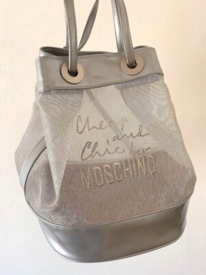 MOSCHINO CHEAP & CHIC Backpack Shoulder Bag Silver Mesh Nylon USED Mint Cond