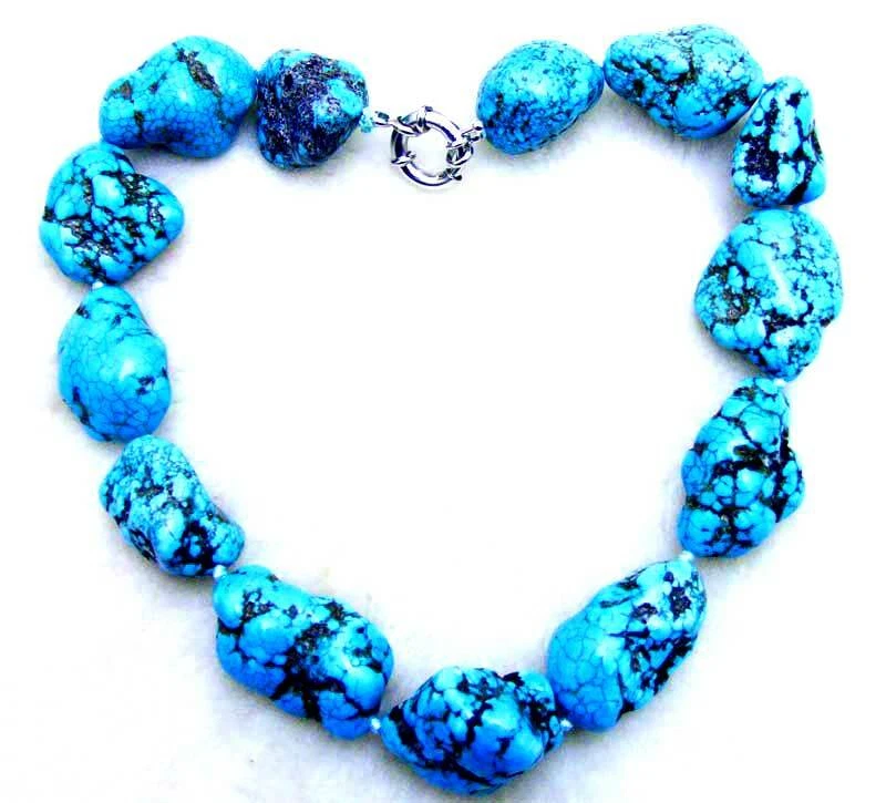 20-30mm Baroque Natural Blue TURQUOISE Necklace Women 18" Stone Jewelry Chokers - Image 4 of 4