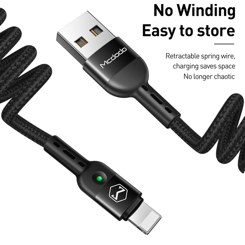 Braided LED Spring Data Cable Cord Charger For iPhone 14 13 12 11 Pro Max SE 7 8 - Image 4 of 4