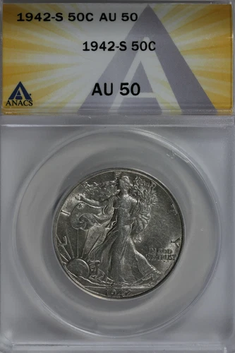 1942-S   50C ANACS   AU50   Walking Liberty, Lady Liberty Half, 0.50