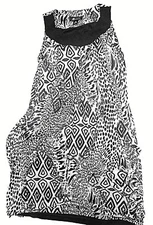 AB STUDIO Dress Black White Abstract Bubble Hem Size XS Sleeveless Jersey 