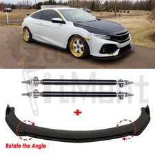 For Honda Civic SI Black Front Bumper Lip Splitter Spoiler + Strut Rods Body Kit