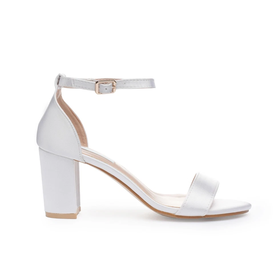White Satin Bridal Heels 2.8" Block – Comfortable Wedding Shoes for Bride - Image 3 of 4
