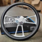 14" Billet Steering Wheel Polished Black Wrap + Modern GMC Logo Horn Button