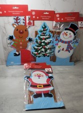 4 Piece Christmas Cutout Paper Cardboard Santa Decoration Tree Snowman Reindeer