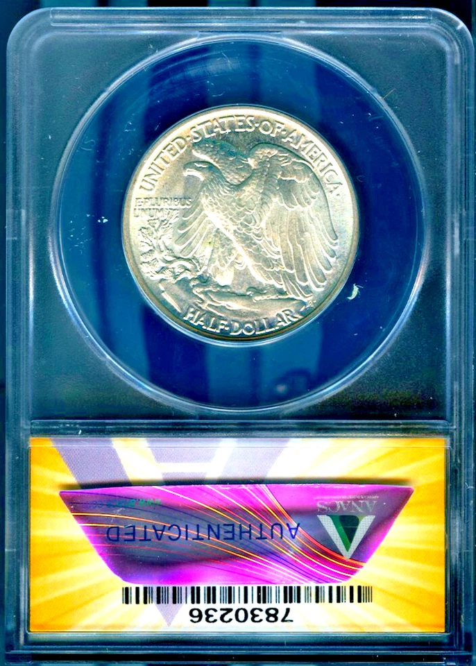 1943 50c Silver Walking Liberty Half-dollar MS 64 ANACS # 7830236 + Bonus - Image 2 of 2