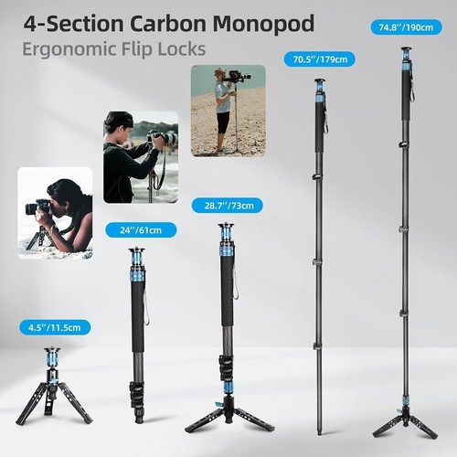 Sirui P-424FL 4-Section Carbon Fiber Monopod with VA-5X Compact Video Head - Picture 6 of 17