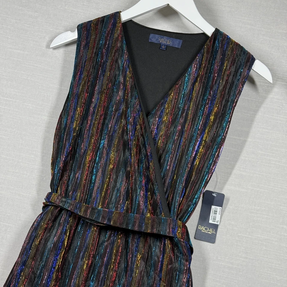 Vestido Rachel Roy Para Mujer Grande Negro Rayas Brillante Noche Envoltura Vacaciones Elegante Foto 3 de 4