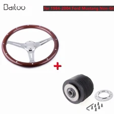 15IN Steering Wheel Wood Grip with Rivets+Hub Adapter for 1984-2004 Ford Mustang