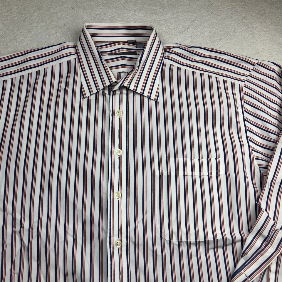 Camisa Hickey Freeman Para Hombre 17-34 Roja Blanca Azul Rayas Abotonada Canadá Foto 3 de 4
