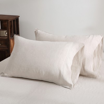 100% Linen Pillow Case Set of 2 - Washed French Natural Flax Pillowcases