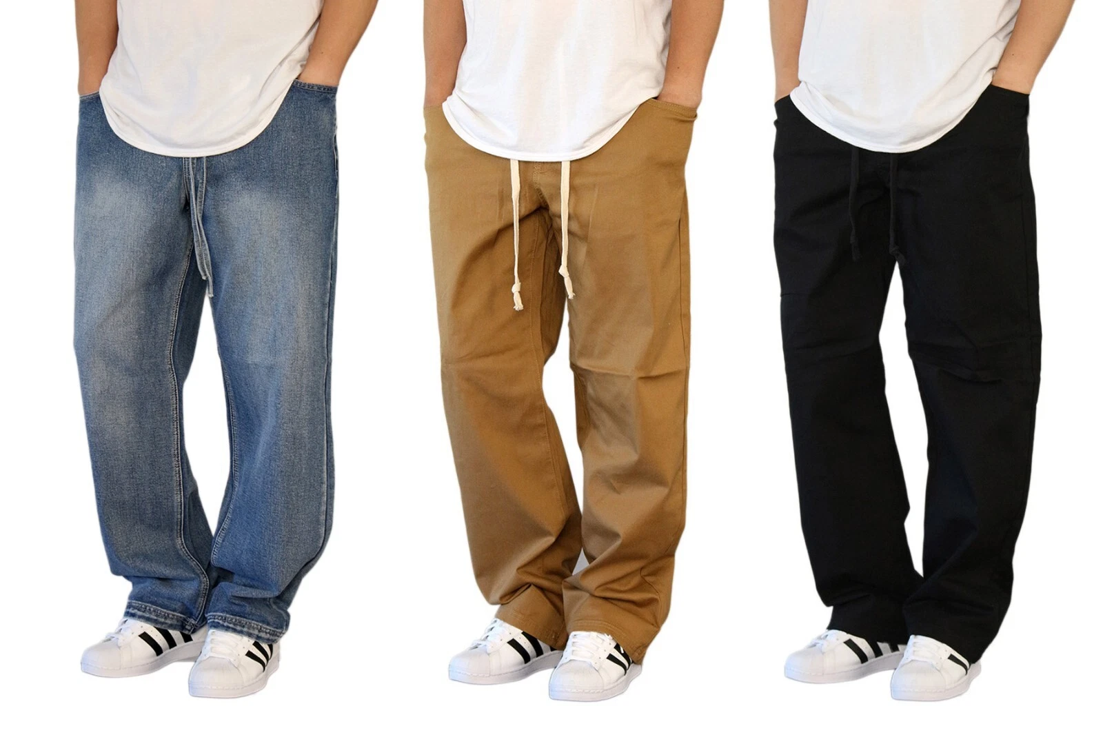 MEN'S SUPER BAGGY FIT TWILL/DENIM JOGGER PANTS BOTTOM OPEN (S-5XL)