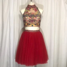 SHERRIE HILL Women’s TWO PIECE Red PROM SKIRT SET SZ 6