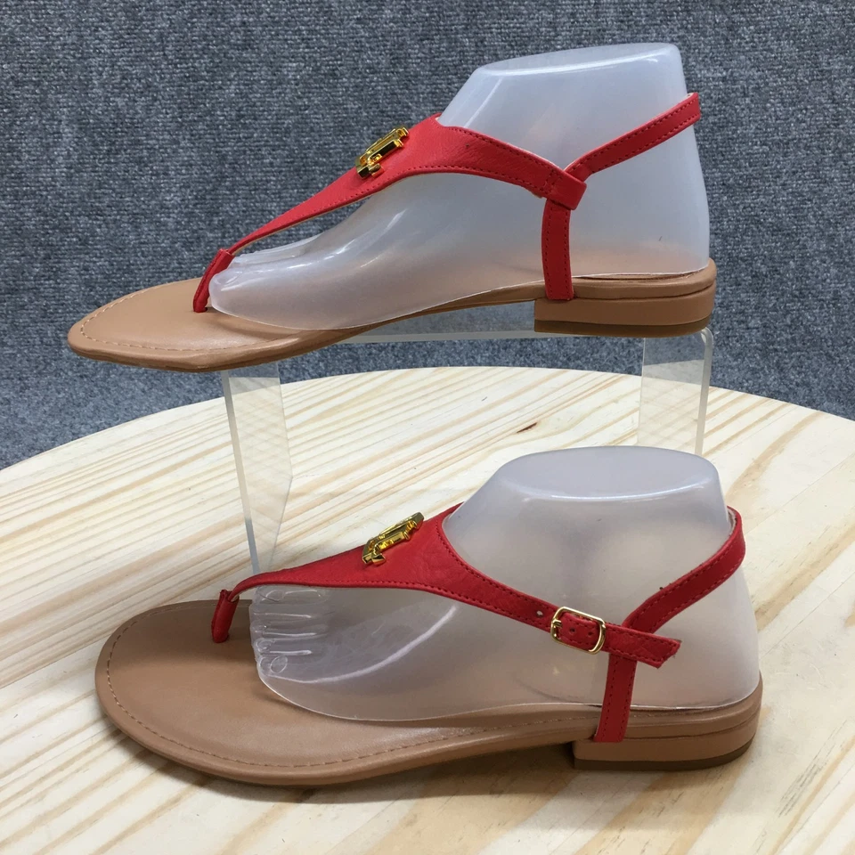 Sandalias planas Lauren Ralph Lauren para mujer 6 Ellington correa en T rojas de cuero de vaca NUEVAS Foto 2 de 4