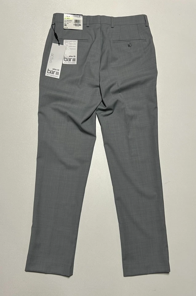 NUEVO BAR III Para Hombres Gris CALCE CEÑIDO ELÁSTICO Mezcla de Lana Traje Vestido Pantalones/Pantalones 30x30 Foto 4 de 4