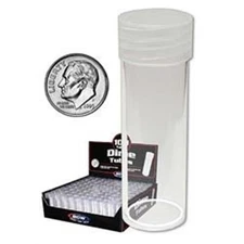 10 BCW Round Clear Plastic Dime Coin Tubes with Screw on Caps