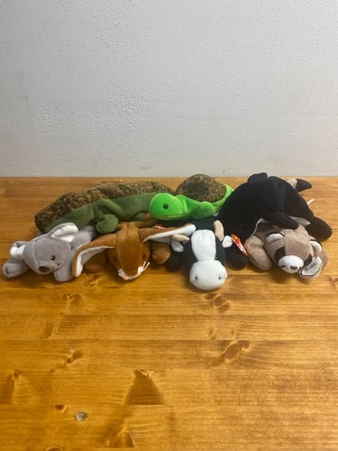Vintage Ty Beanie Babies Rabbit Cow Turtle & More - Lot of 7