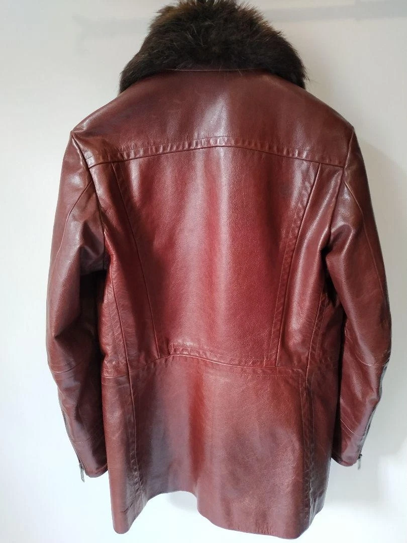 Gucci Giacca Pelle Vintage Marrone Collo Pelliccia Made in Italy Taglia 48 Autentica